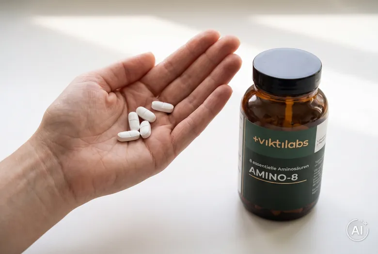 Fünf kleine Presslinge in der Hand neben Amino 8