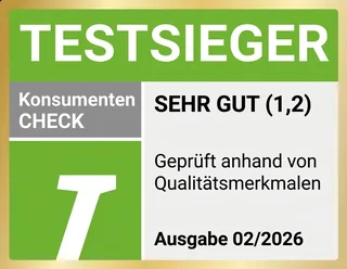 Konsumentencheck Testsieger-Siegel – Note 1,2 sehr gut