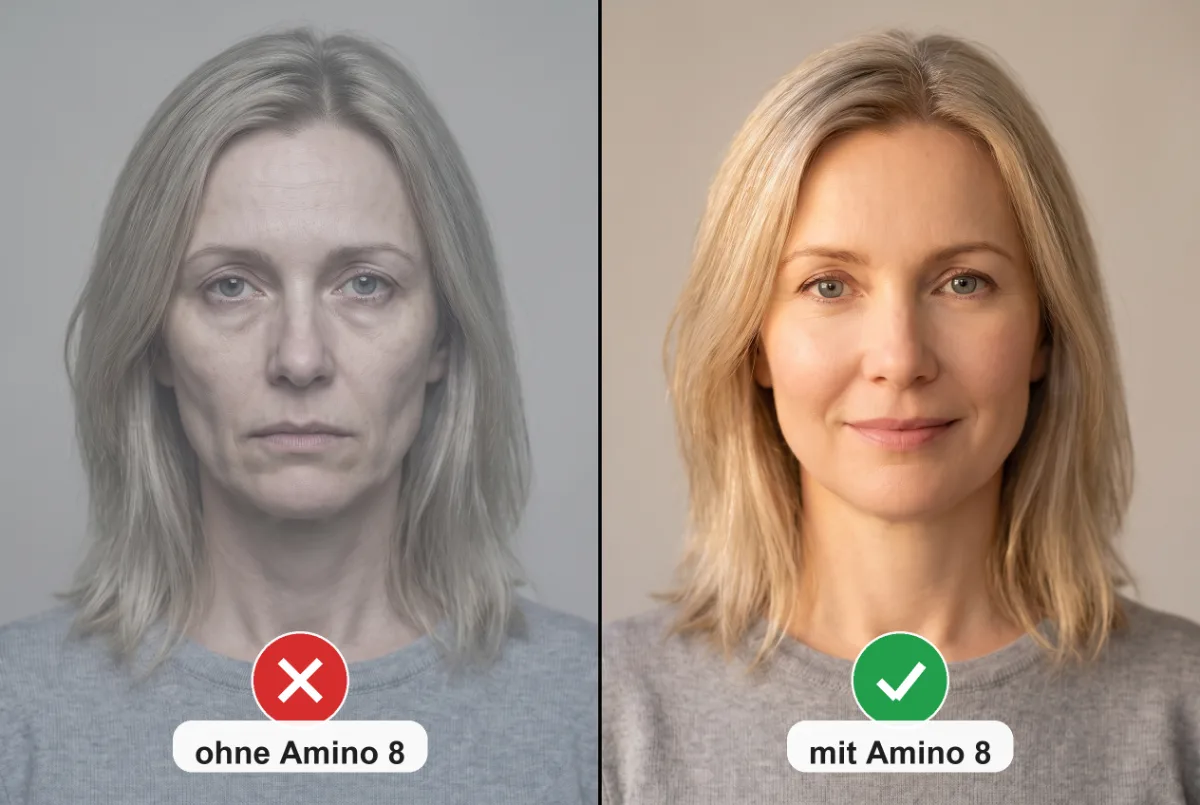 Gesicht mit und ohne Amino-8 w&auml;hrend der Abnehmphase