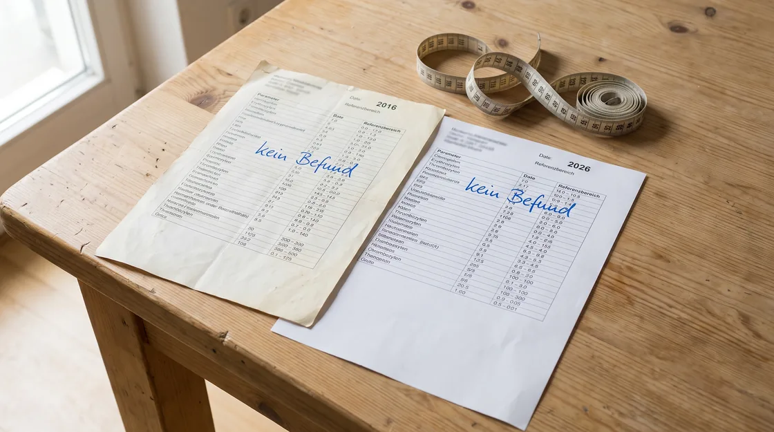 Zwei Blutbilder derselben Frau nebeneinander, beide mit dem Vermerk kein Befund