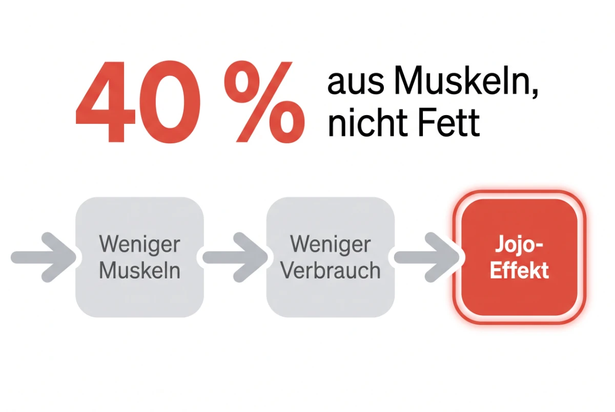 Infografik: bis zu 40 % Muskelverlust und der Jojo-Kreislauf