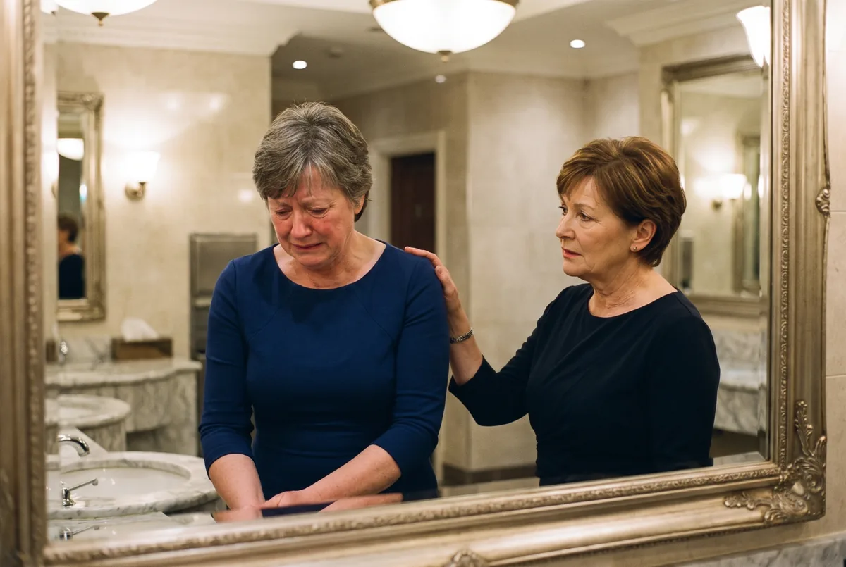 Andrea trifft am Waschbecken ihre alte Freundin Kerstin