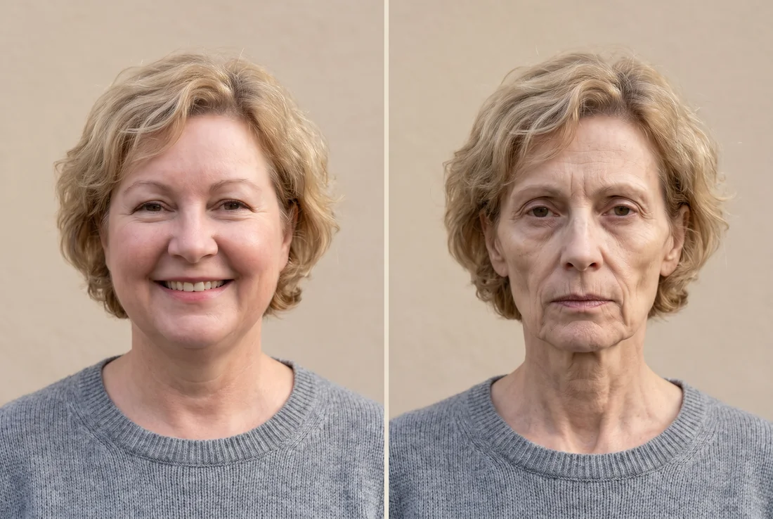 Gesicht wird nach dem Abnehmen schmaler und f&auml;llt ein