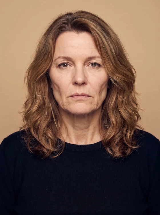 Frau mit schmalem, eingefallenem Gesicht